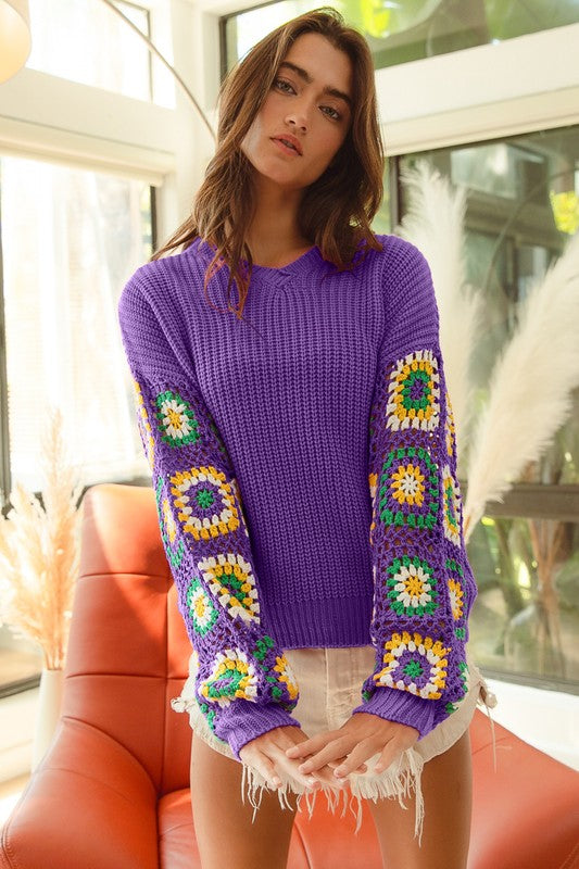 CROCHET MARDI GRAS SWEATER