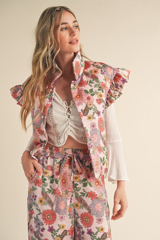 FLUTTER SLEEVE FLORAL VEST