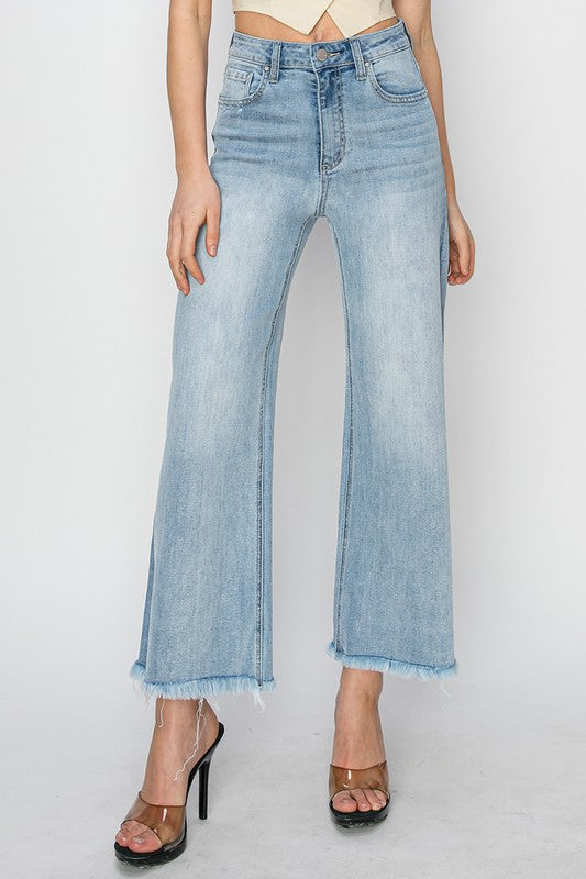 PLUS HIGH RISE FRAYED ANKLE JEANS