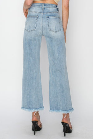 PLUS HIGH RISE FRAYED ANKLE JEANS