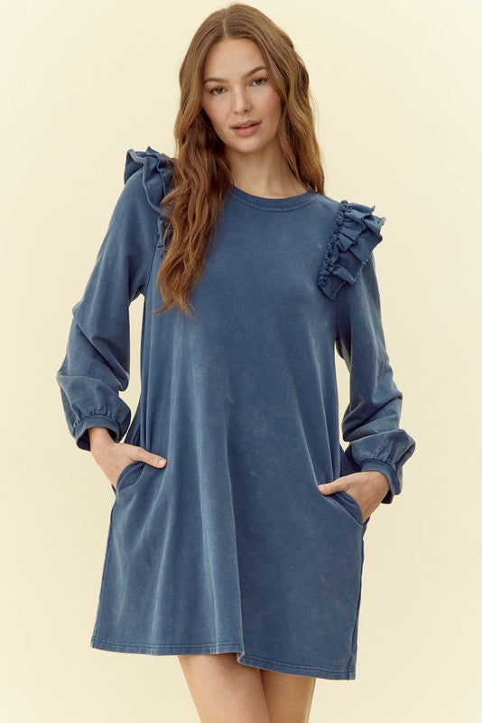 RUFFLED SLEEVE DRESS