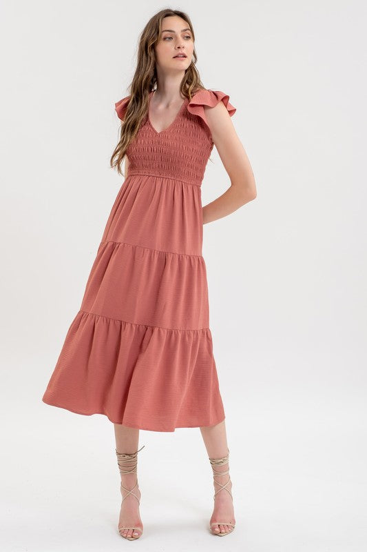 CORA FLUTTER SLEEVE DRESS