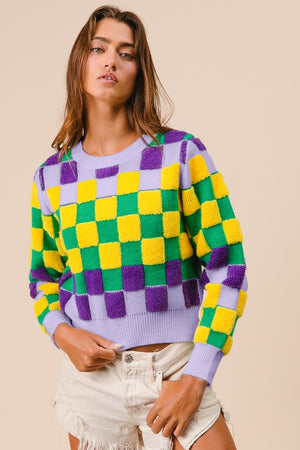 MARDI GRAS CHECKERED SWEATER