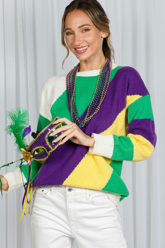 MARDI GRAS COLOR BLOCK SWEATER