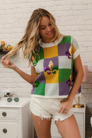 FLEUR DE LIS MARDI GRAS SWEATER