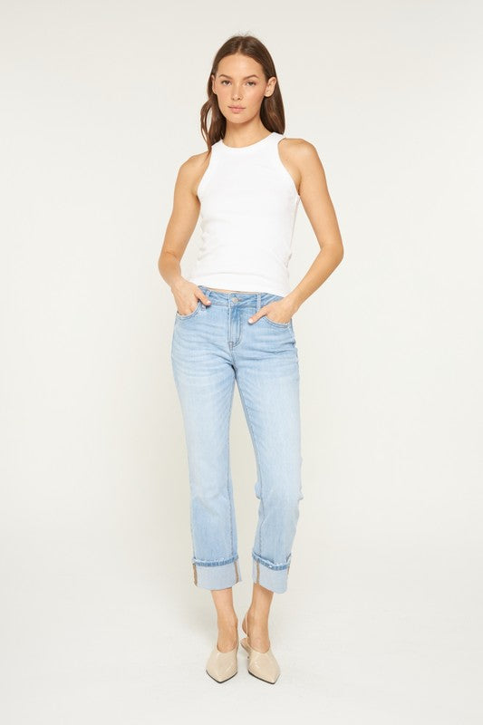 MID RISE CUFFED STRAIGHT LEG JEANS