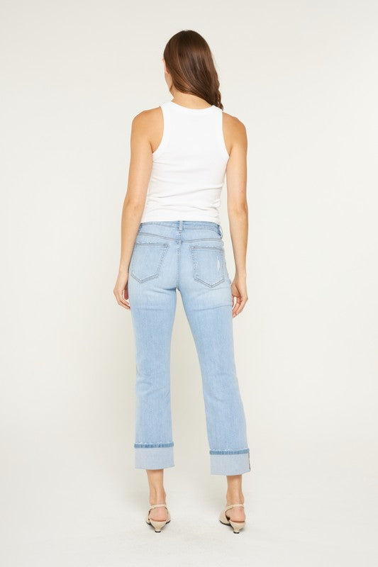 MID RISE CUFFED STRAIGHT LEG JEANS