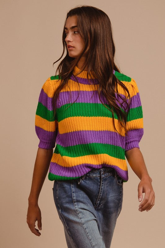 STRIPED MARDI GRAS SWEATER