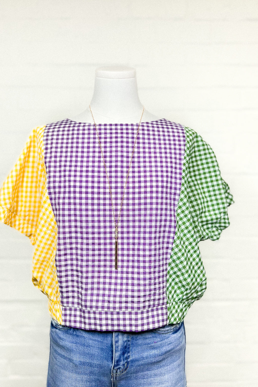 MARDI GRAS CHECKERED CROP TOP