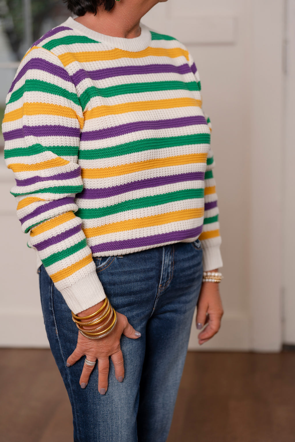 MARDI GRAS STRIPE KNIT SWEATER