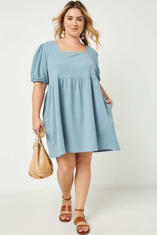 TEXTURED RIB SQUARE NECK DRESS