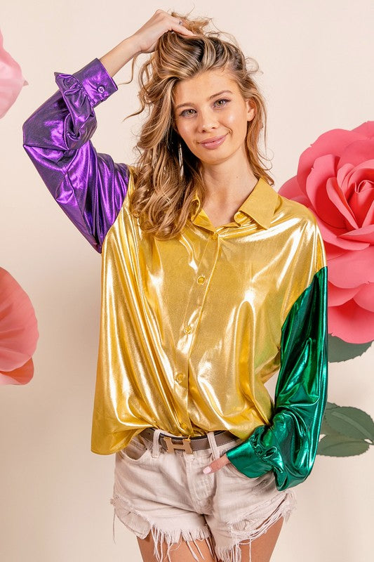 MARDI GRAS METALLIC SILKY SHIRT